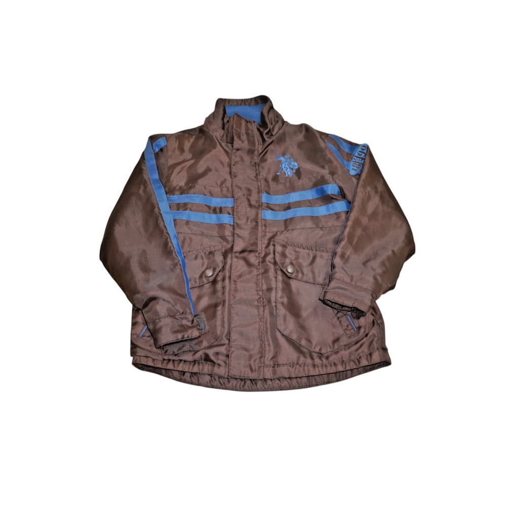 U.S. Polo Assn Boys 4T Brown Blue Jacket Fleece Lined Since 1890 Logo